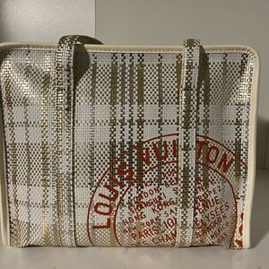 Louis Vuitton White and Gold Checkered Tote